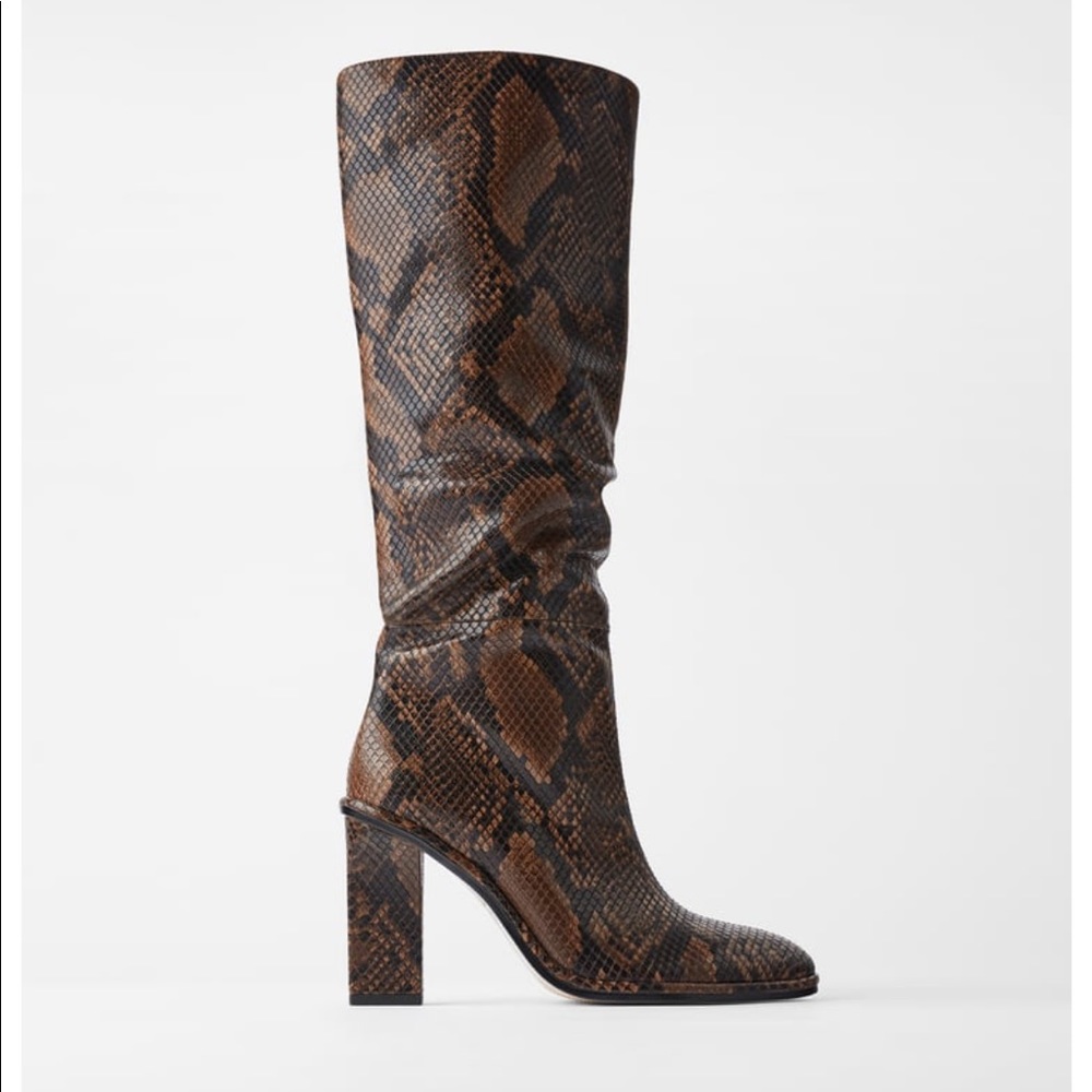 Zara snakeskin knee high boots